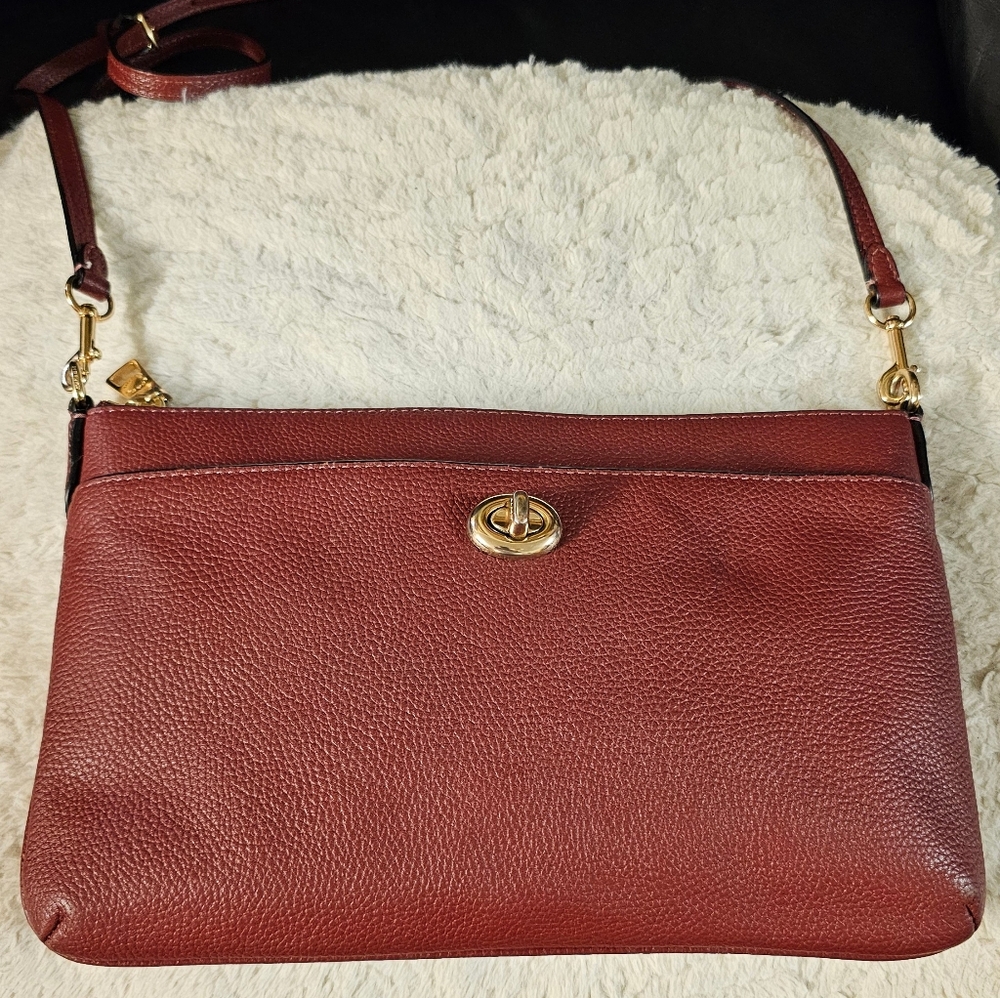 Coach Polly Pebbeled Grain Leather Crossbody in Maroon EUC - Picture 2 of 16